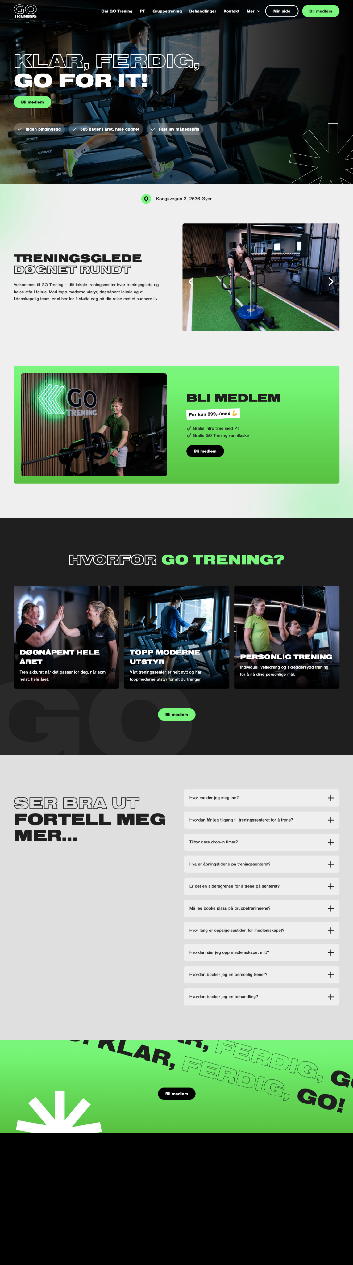 Gotrening fitness website with a bold gym homepage and clear membership options